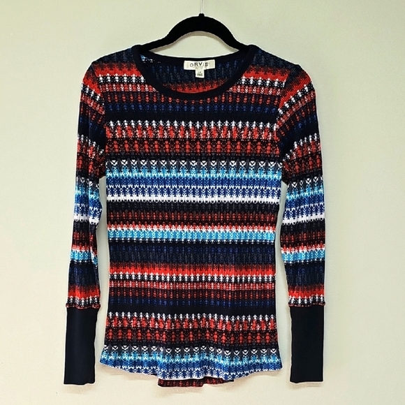 Orvis Fair Isle Thermal Base Layer Top Size Large Multicolor Patterned Stripes - Picture 1 of 10